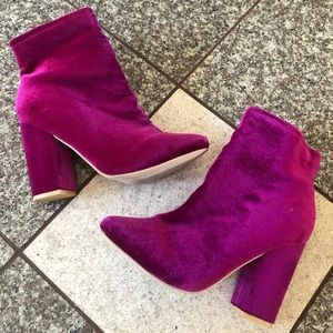 Velvet Magenta Block Heel Booties